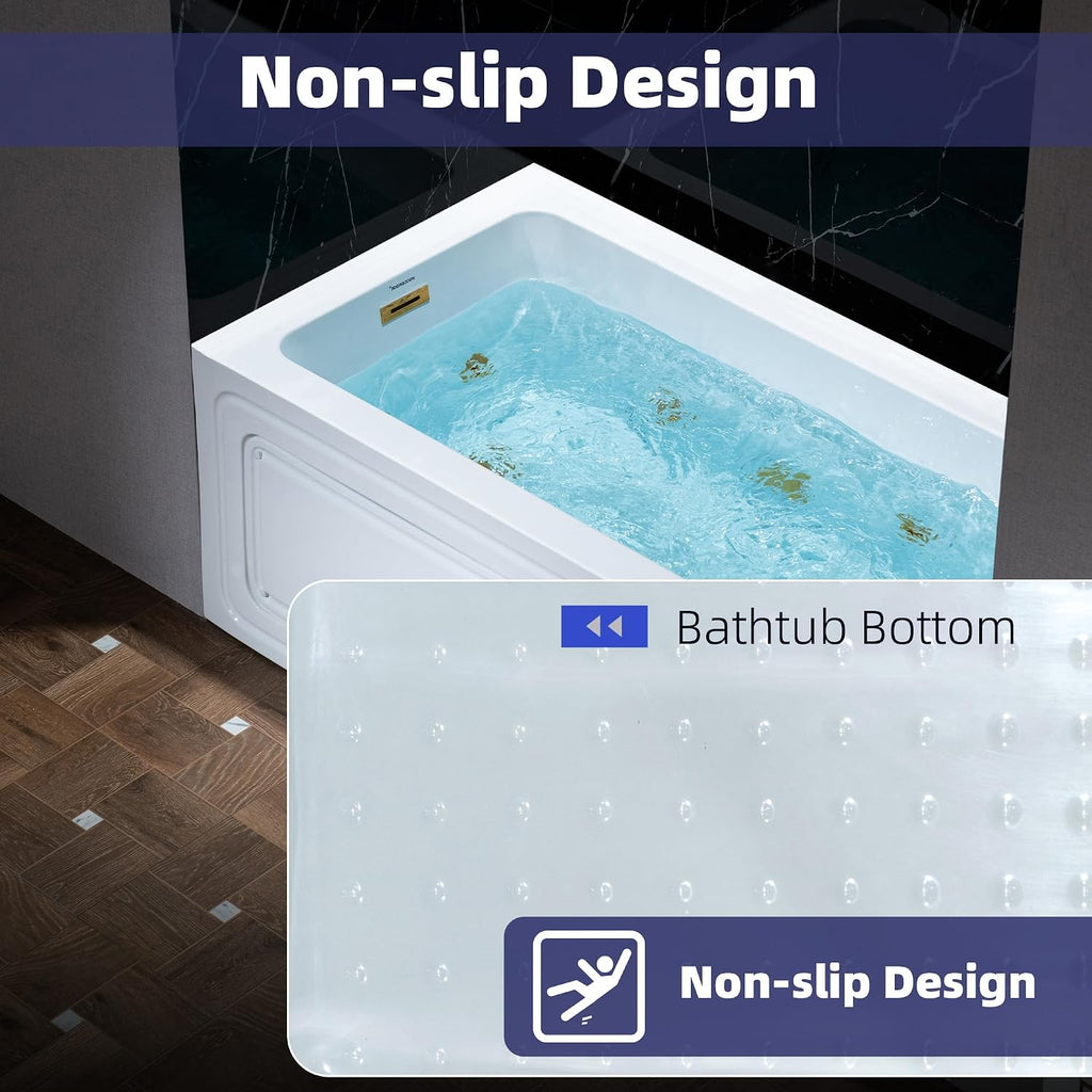 WOODBRIDGE 60' x 30' Alcove Acrylic Rectangular Whirlpool Heated Jetted Tub in White with Left Drain, Brushed Gold Finish Trim and Drain Kit Included, BS428-L-BG03