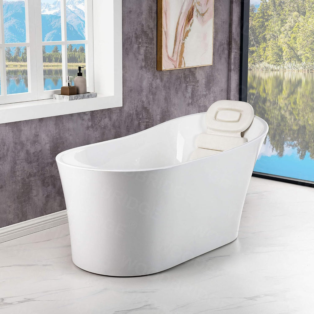 WOODBRIDGE 59' Acrylic Freestanding Bathtub Contemporary Soaking Tub with Matte Black Overflow and Drain B0083-MB-Drain &O,White