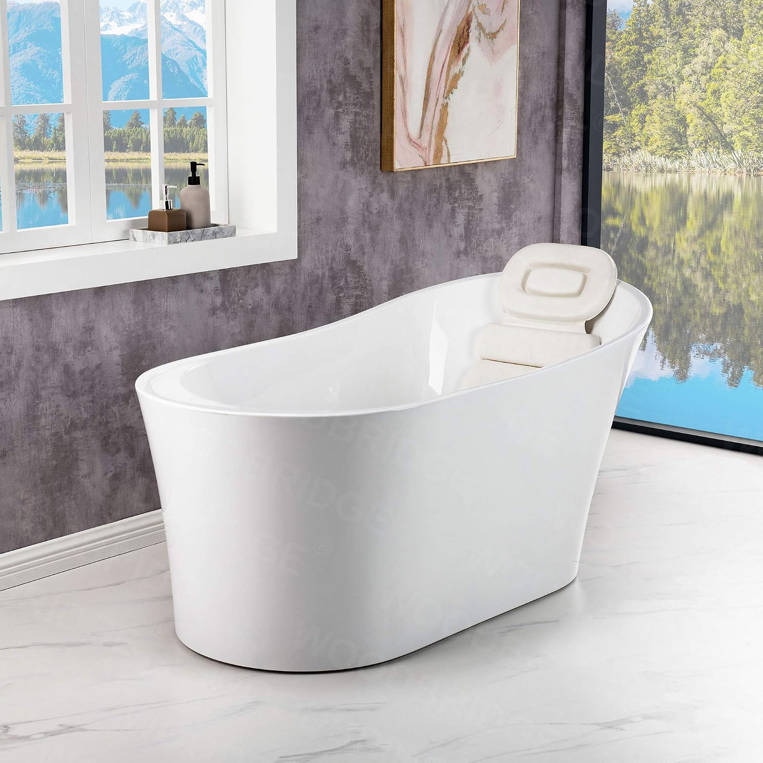 WOODBRIDGE 59' Acrylic Freestanding Bathtub Contemporary Soaking Tub with Matte Black Overflow and Drain B0083-MB-Drain &O,White