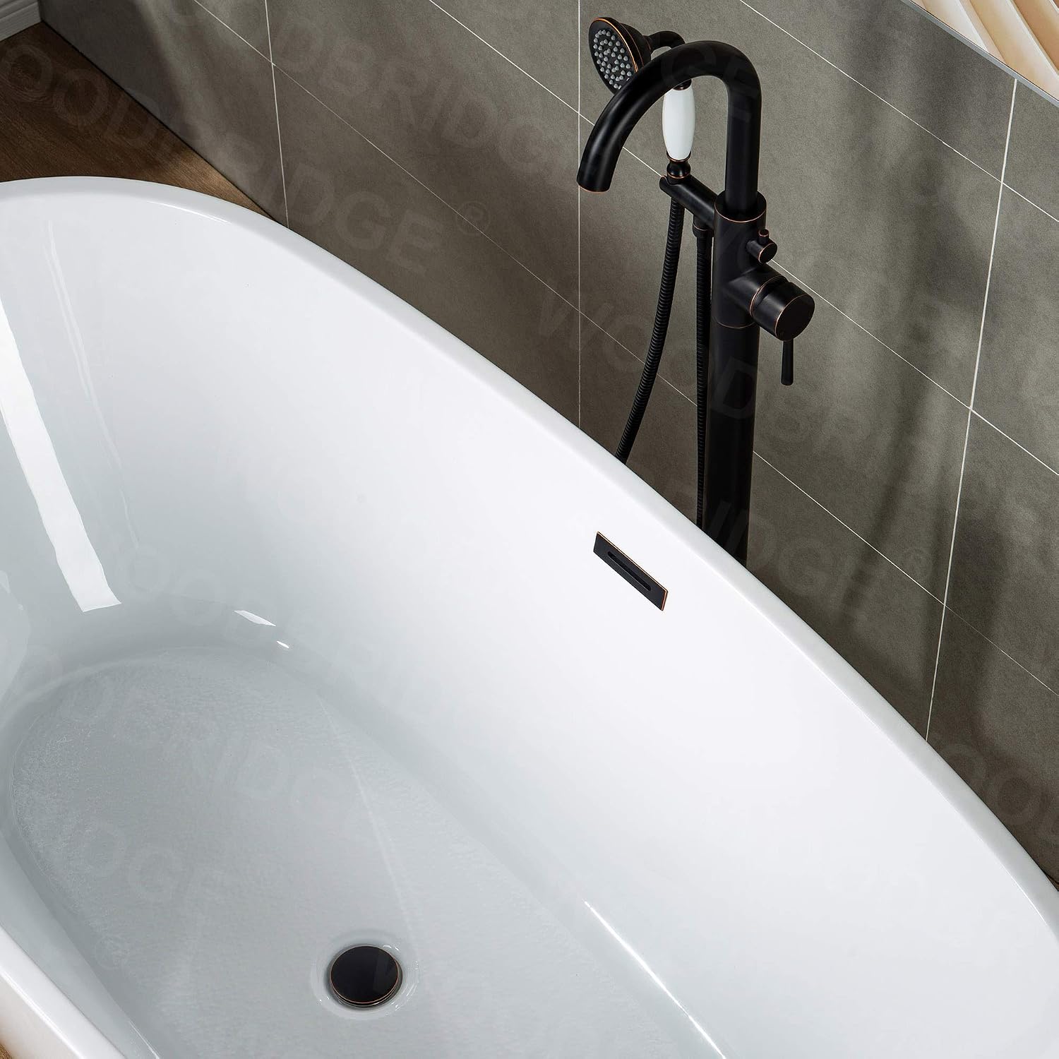 WOODBRIDGE Contemporary Single Handle Floor Mount Freestanding Tub Filler Faucet with Hand Shower in (Oil Rubbed Bronze) Finish,F0010-ORBVT