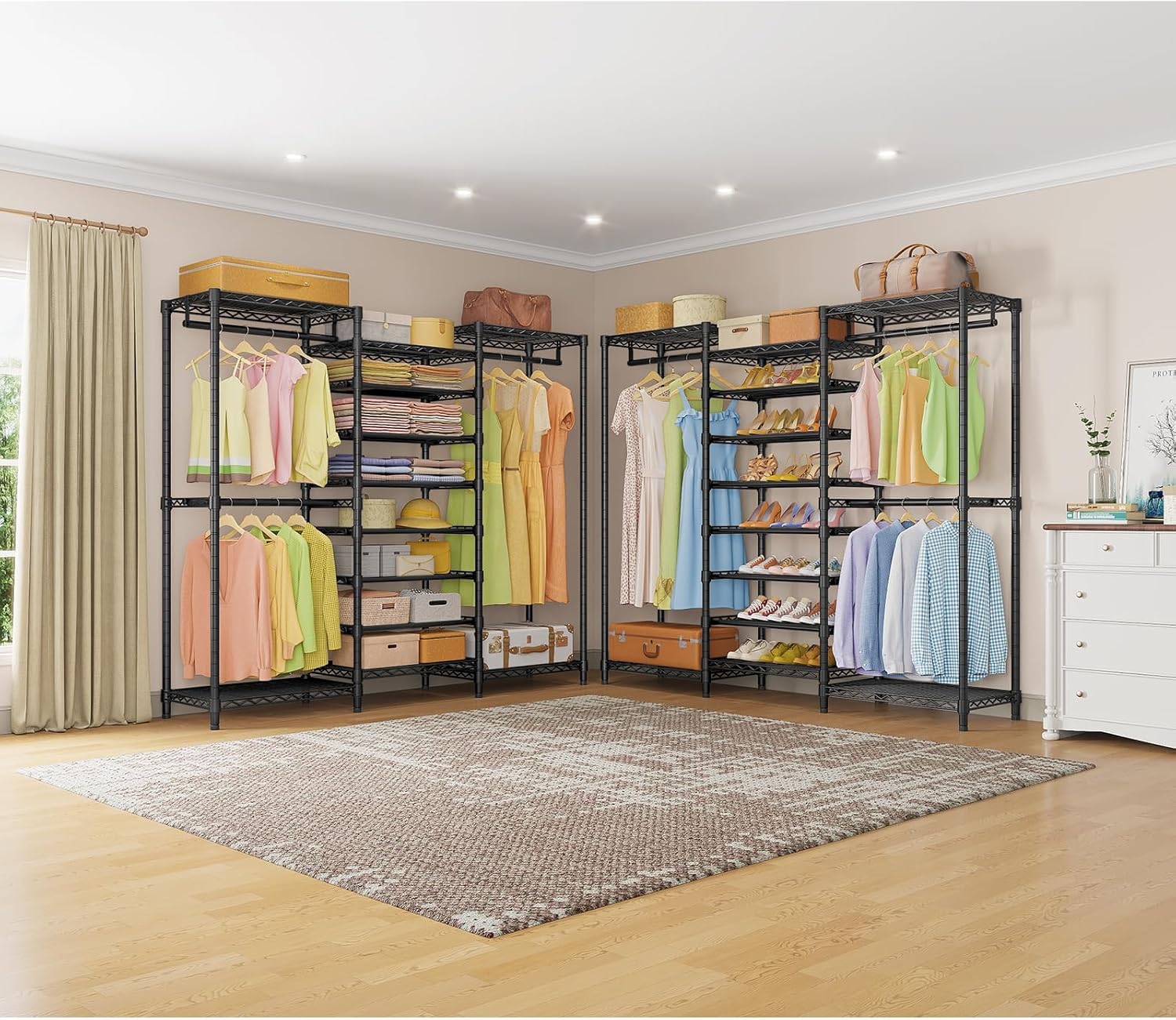 VIPEK S3 Heavy Duty Garment Rack Freestanding Clothes Rack Closet Storage Organizer Large Wardrobe with 8-Tier Shoe Rack, Hanging Rod, Adjustable Shelf, 68.9' L x 15.7' W x 76.4' H, Black