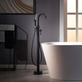 WOODBRIDGE High Flow Rate 8 GPM Freestanding Tub Filler Faucet with Hand Shower, Matte Black,F0025MBSQ