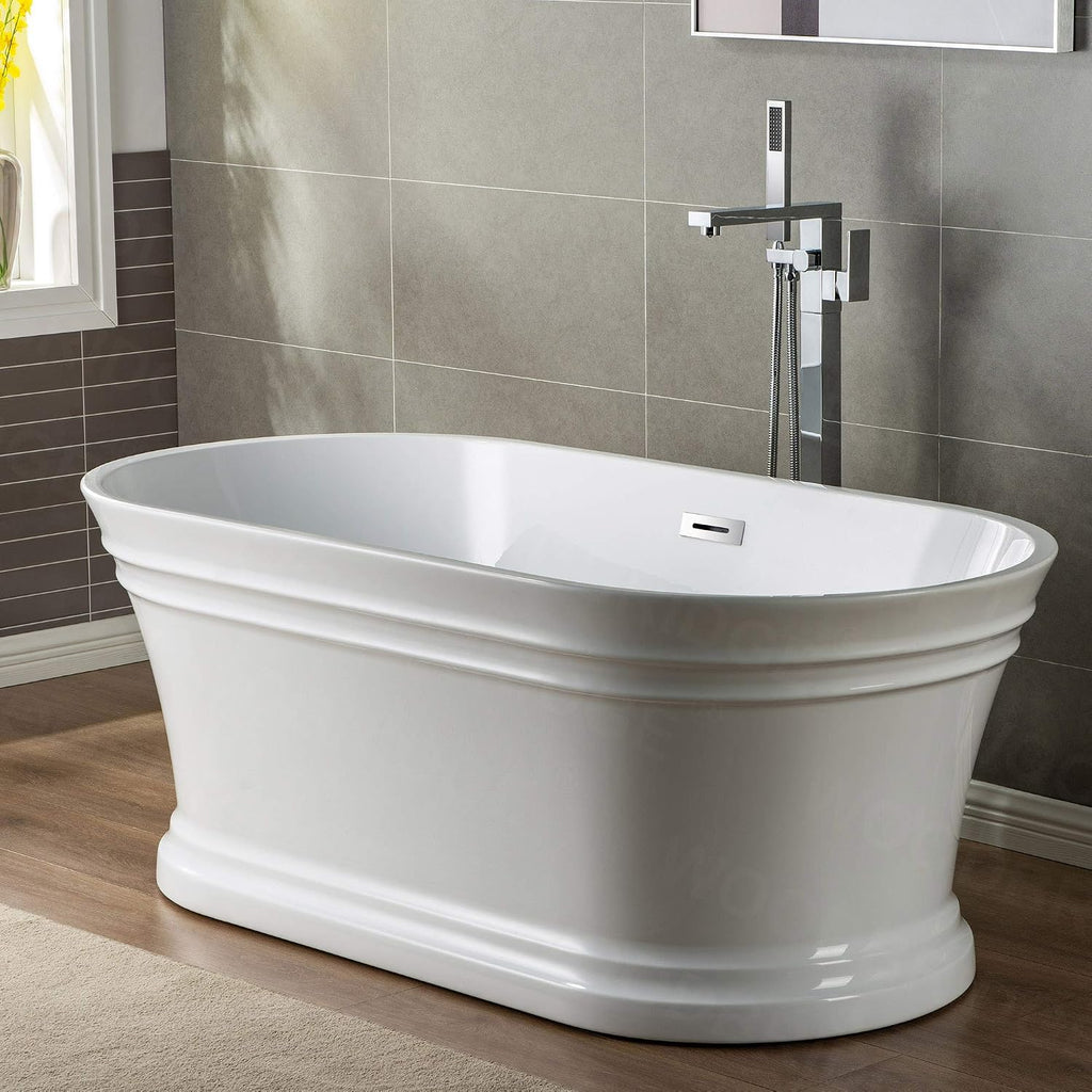 WOODBRIDGE Contemporary Single Handle Floor Mount Freestanding Tub Filler Faucet with Hand shower in Chrome Finish, F0004CHN