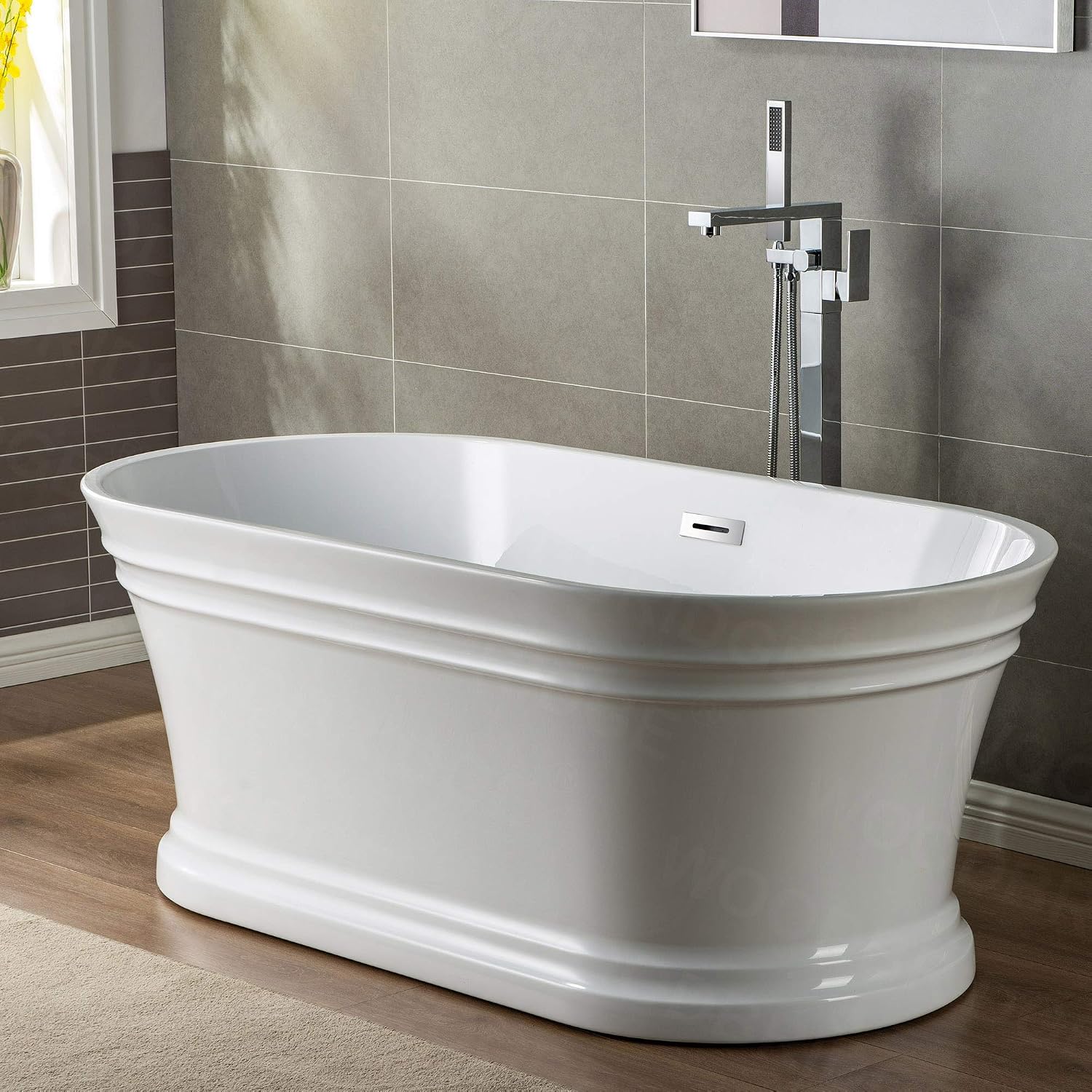WOODBRIDGE Contemporary Single Handle Floor Mount Freestanding Tub Filler Faucet with Hand shower in Chrome Finish, F0004CHN