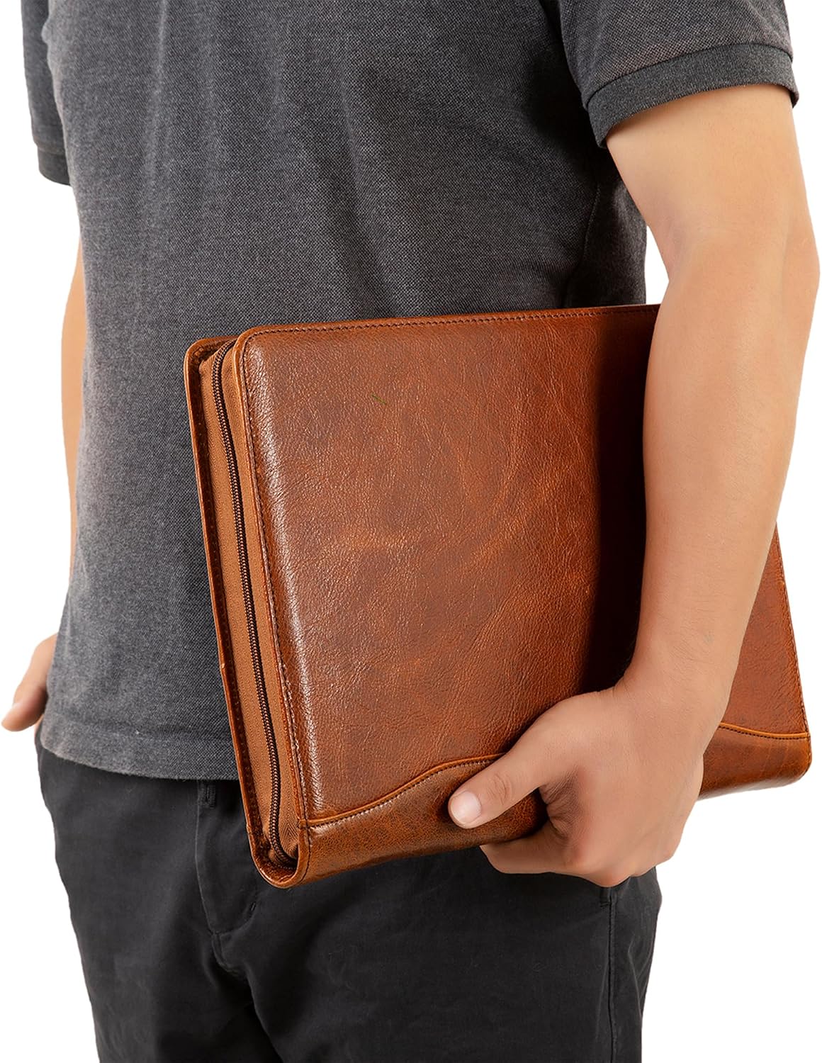 Genuine Leather Portfolio Binder, Oil Tanned Leather Binder 3 Ring, Personalized Portfolio Organizer for Men, Custom Padfolio Folder Women, Business Portfolio with Name/Logo Engraved (Brown, Custom)