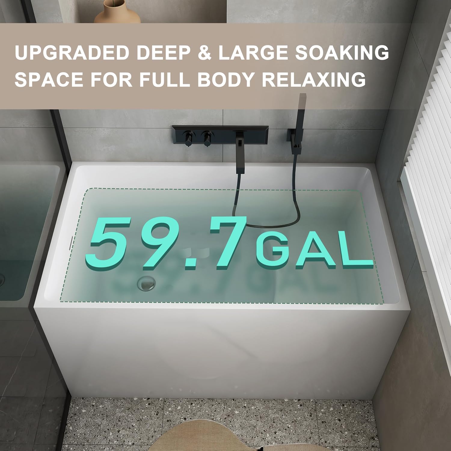 47' Acrylic Freestanding Bathtubs, Stand Alone Tub, Japanese Soaking Tubs for Bathroom, Integrated Overflow and Drain, cUPC Certified, Gloss White