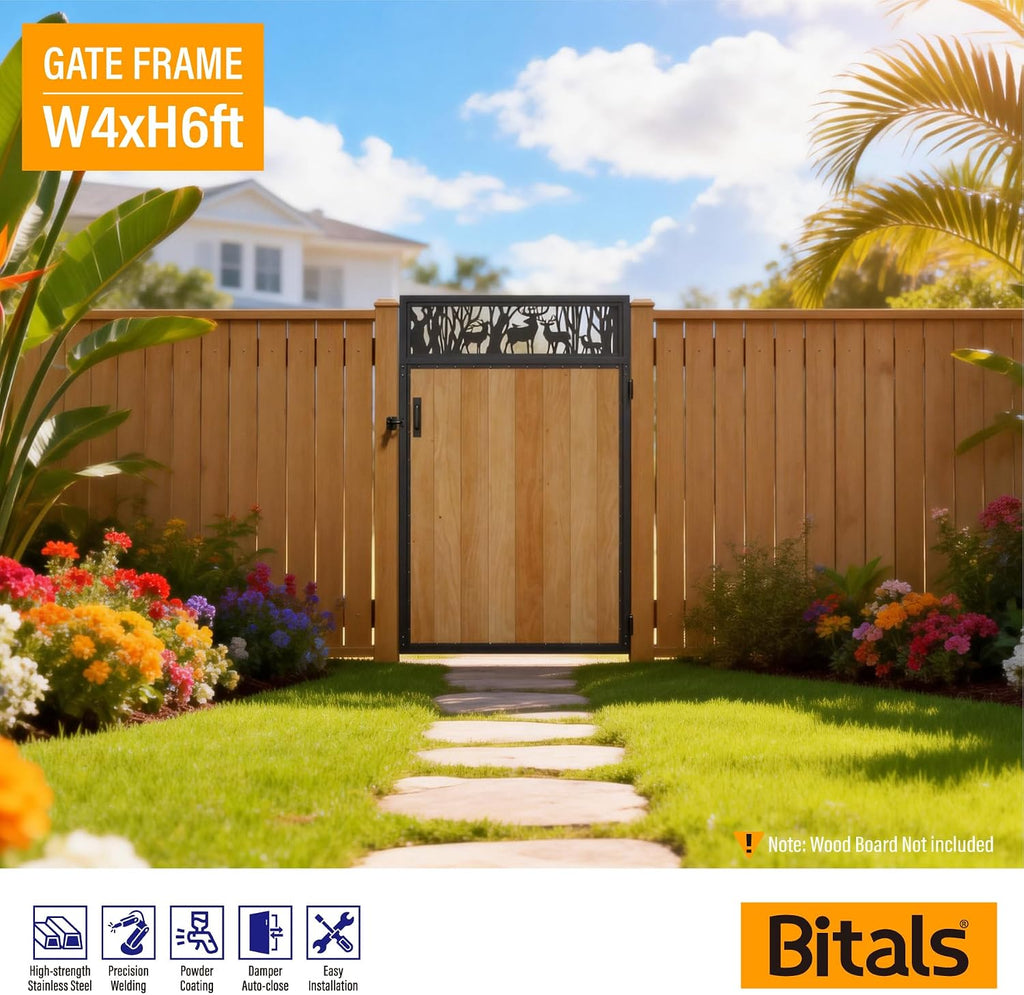 4x6FT Fence Gate Frame Kit 201 Stainless Steel Anti-Sag Heavy Duty Garden Gate Reinforcement Hardware, Left/Right Mount (No Panels Included)(46.78'W x 70.8'H)