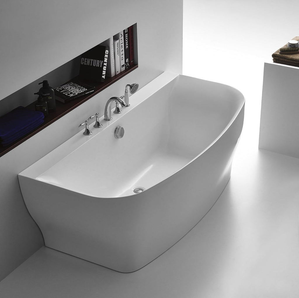 ANZZI Freestanding Tub 65', Oval, Stand Alone, Acrylic, Fiberglass Soaking Hot Tub in Glossy White with Built-in Bathtub Overflow & Drain for Bathroom (FT-AZ112)