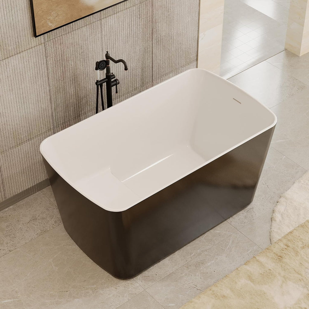 Casainc 49' Acrylic Freestanding Bathtubs, Square Shaped Japanese Soaking Tub with Seat Design, Chrome Drain & Overflow, cUPC Certified (Black)