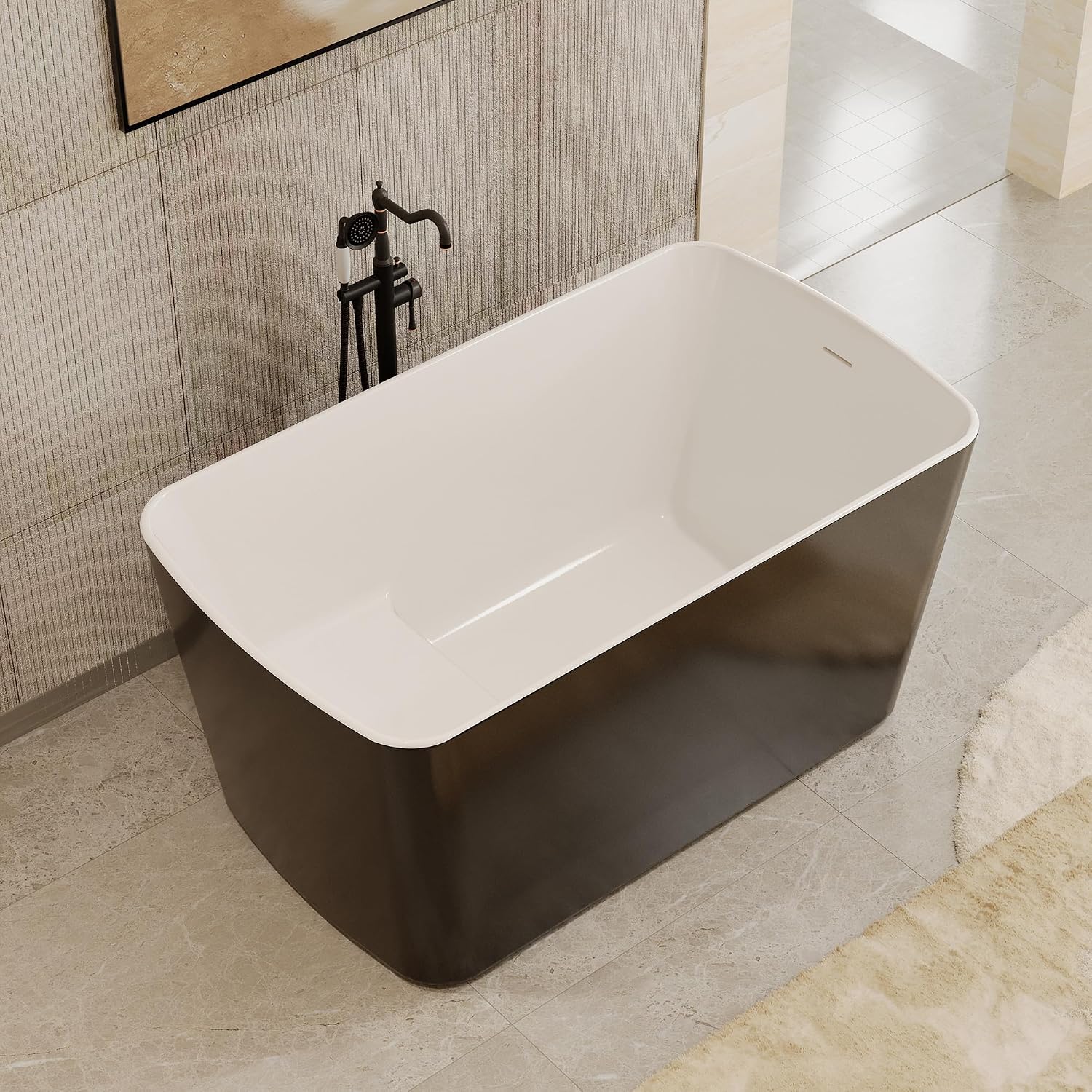 Casainc 49' Acrylic Freestanding Bathtubs, Square Shaped Japanese Soaking Tub with Seat Design, Chrome Drain & Overflow, cUPC Certified (Black)