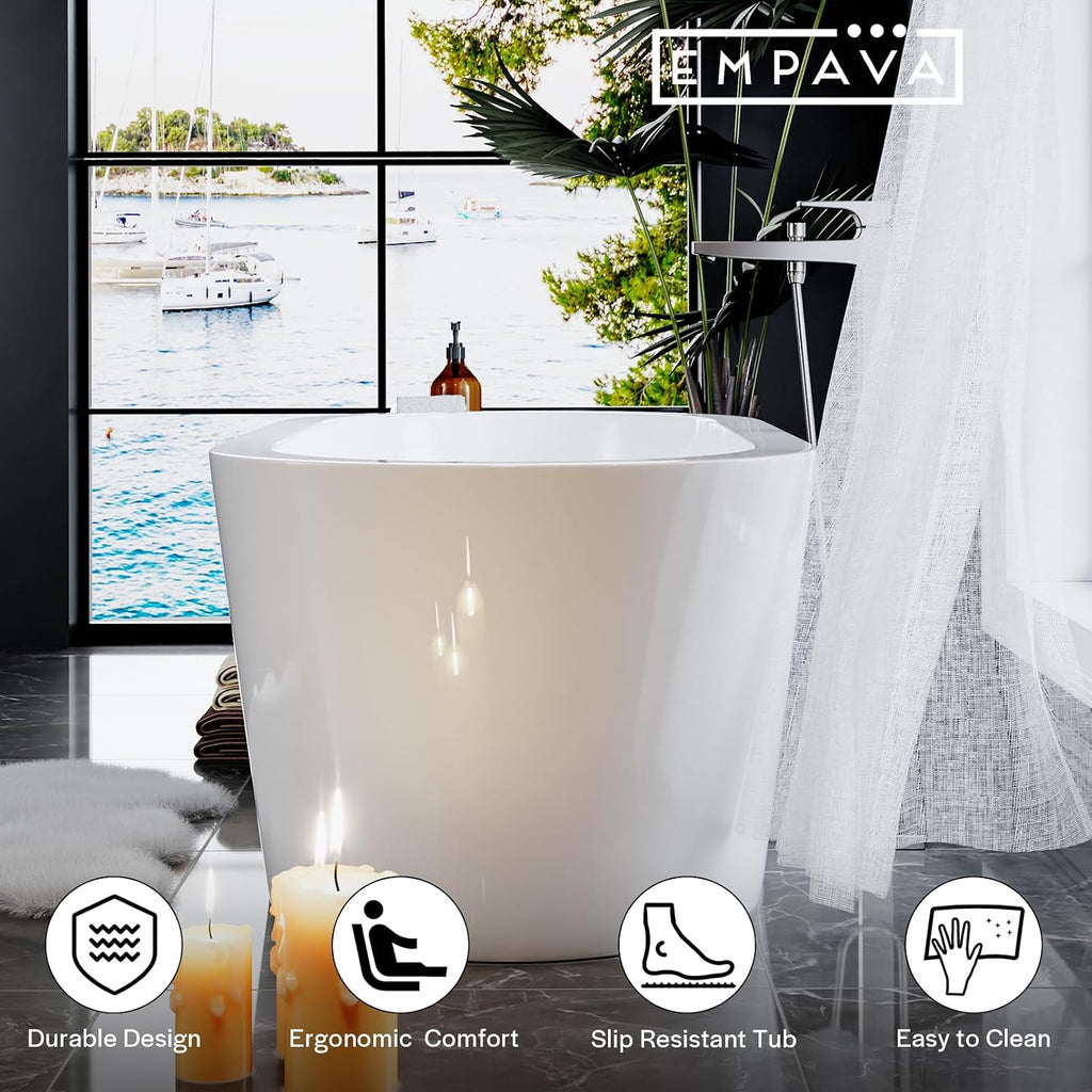 Empava Bathtub, 59' Soaking Tub, Acrylic Free Standing Tub with Center Drain and Overflow,Contemporary Design Bathtubs for Bathroom, cUPC Certified, Glossy White (Pack of 1)