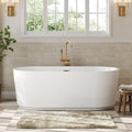 DeerValley 67' Acrylic Freestanding Bathtub, Easy Install Standalone Deep Soaking Tub with Fluted Design, Modern Ergonomic Shower Tub with Center Drain in White, DV-1T0583