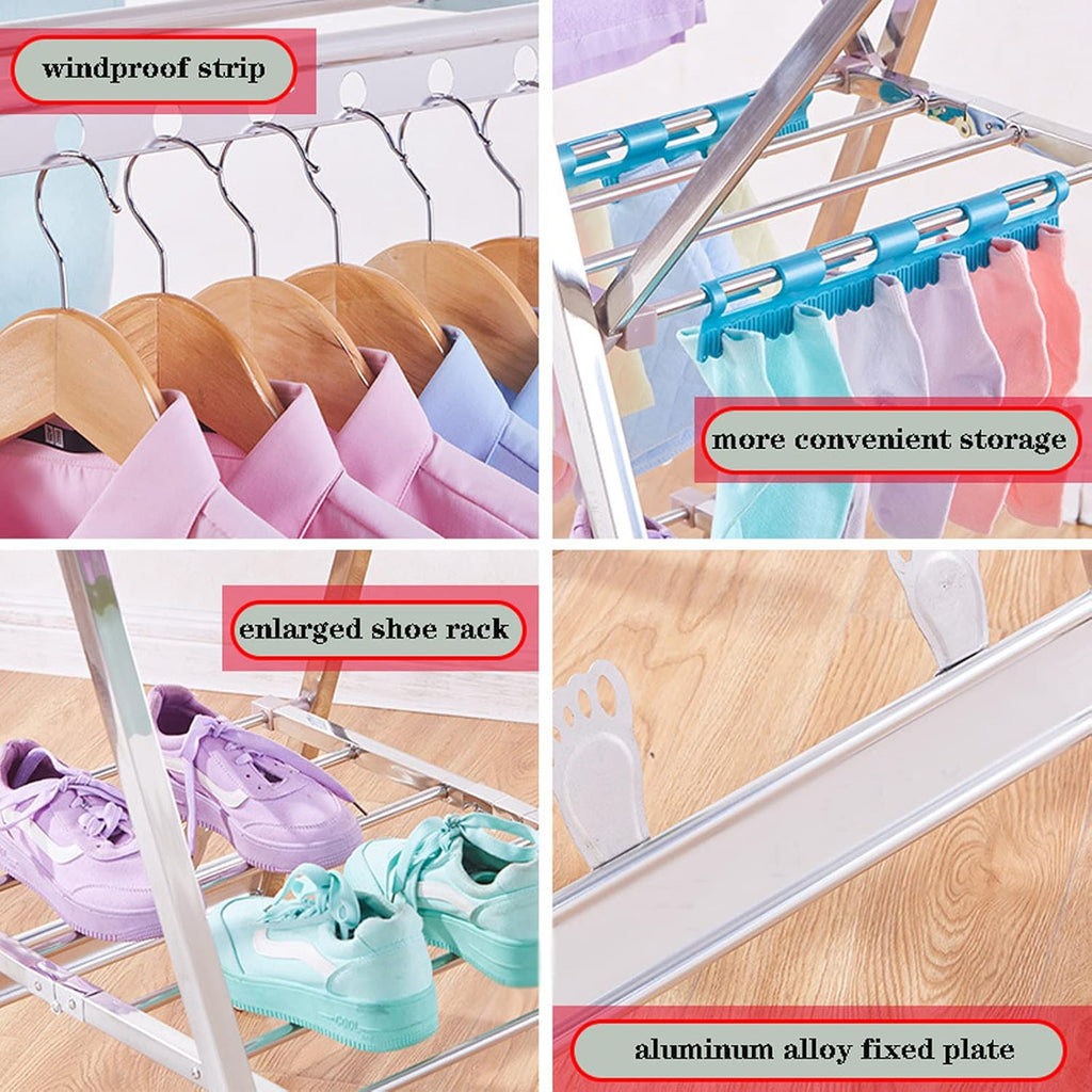 Standing Clothes Hanger, Drying Rack Clothing Foldable Small, Collapsible Garment Racks for Hanging Clothes, for for Bed Linen, Clothing, Socks, Scarves Coat Rack Stand (150cm)