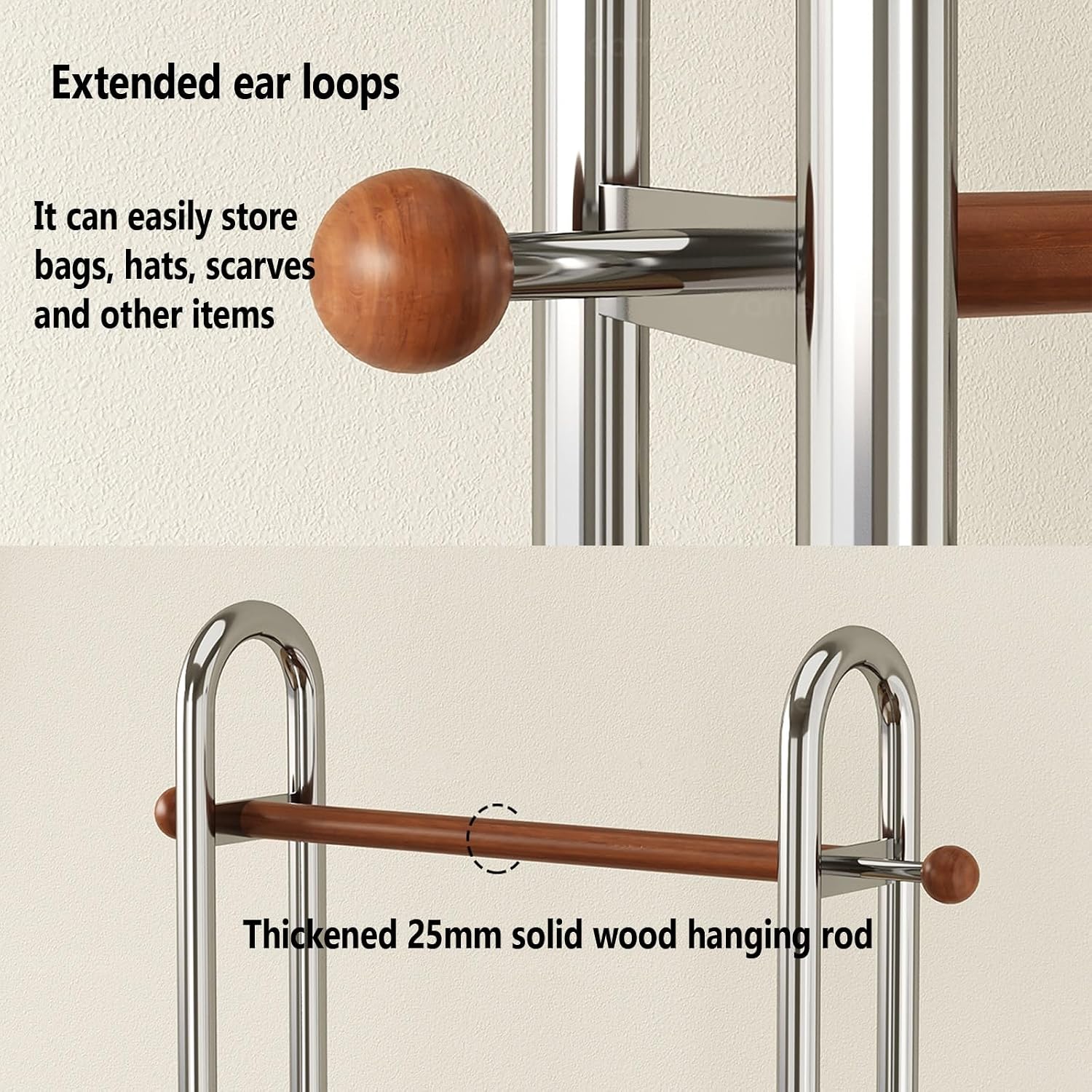 Rolling Clothing Racks With Side Hooks,Metal Clothes Rack With 2 Storage Basket,solid Wood Hanging Rod,Freestanding Garment Rack For Bedroom Living Room(73cm/28.7in)