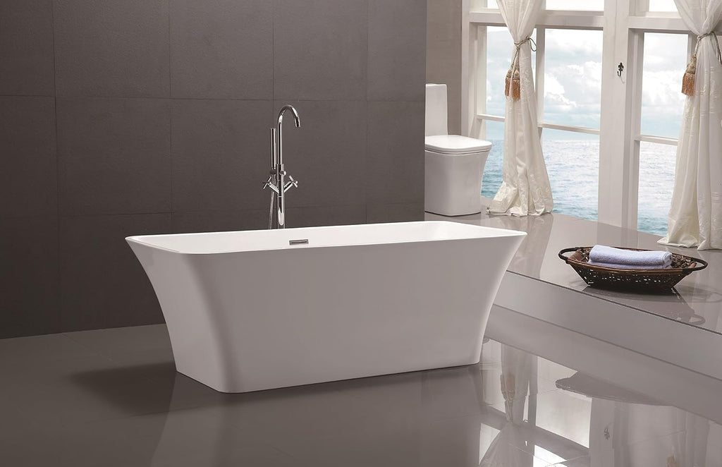 Vanity Art 67 X 29 Inch White Acrylic Freestanding Bathtub | Contemporary Design Soaking Tub with Pop-up Drain and Slotted Overflow Included, UPC Certified VA6820