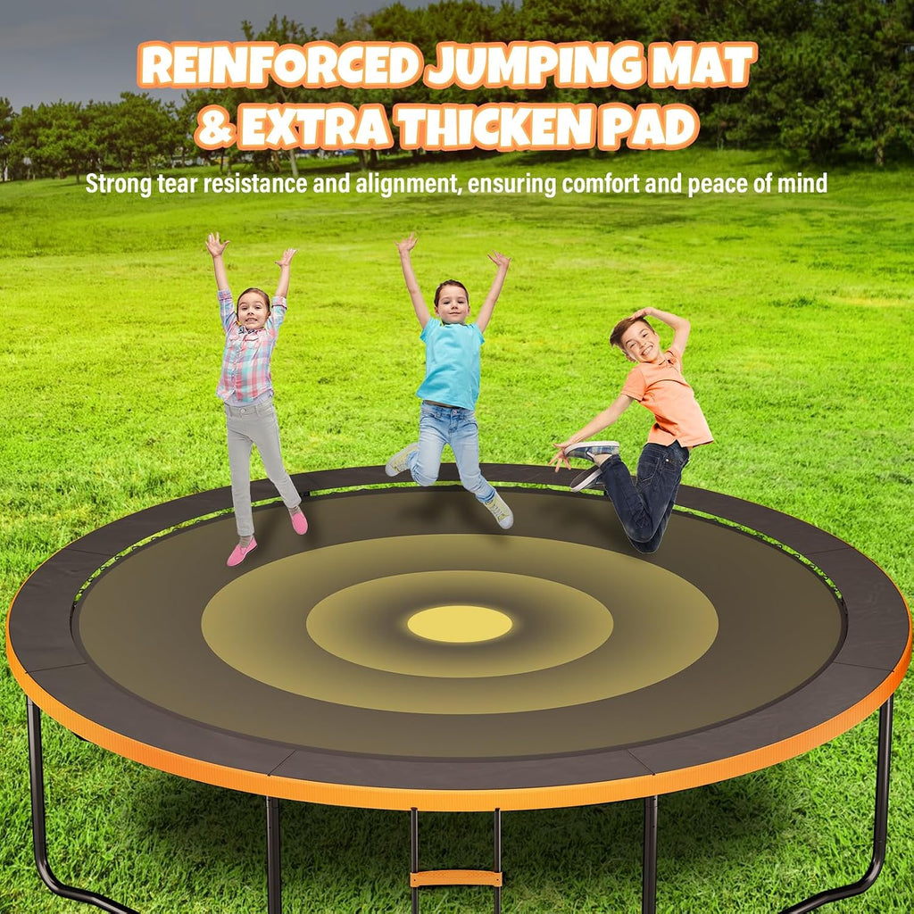 Kiivakii Trampoline 12 14 16FT, Outdoor Big Trampolines for Kids and Adults, Recreational Trampolines with Basketball Hoop and Stakes, Big Round Trampoline with Sprinkler for Backyard