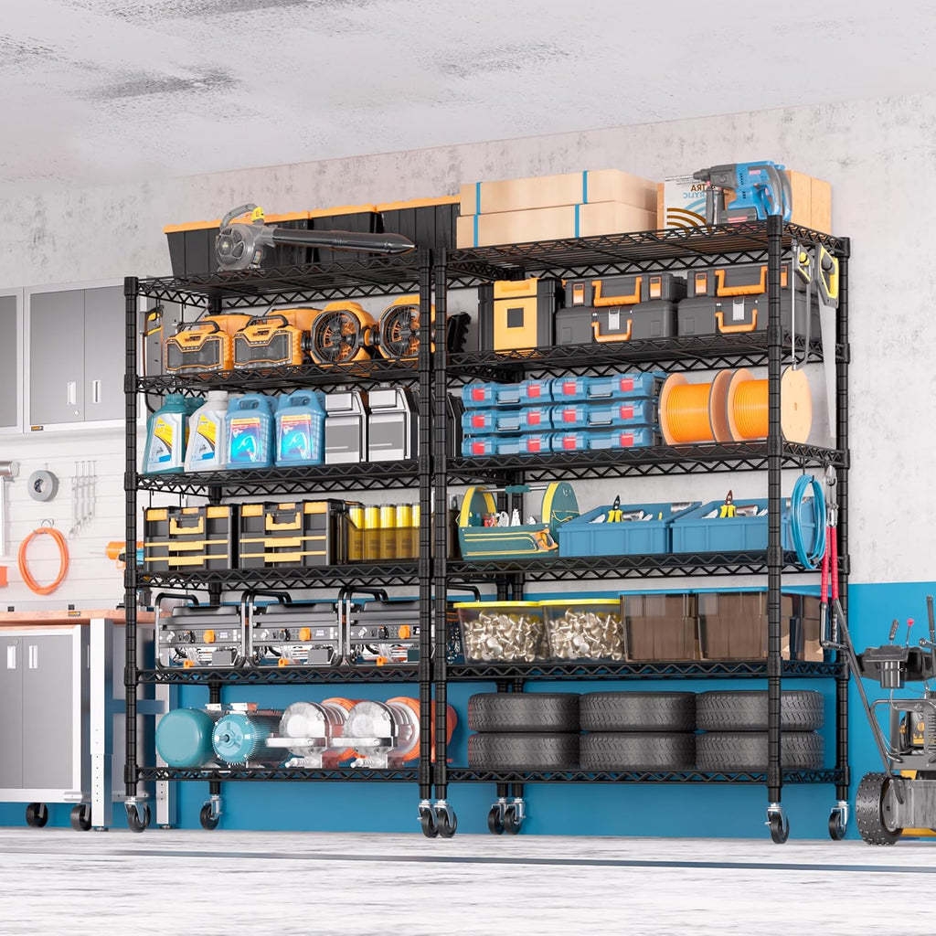 PrimeZone 6 Tier Wire Shelving with Wheels 79''H 1500lbs Storage Shelves NSF Certified Heavy Duty Steel Metal Shelf Adjustable Rolling Rack Kitchen Garage Closet Pantry Laundry 79''HX36''WX16''D 3Pcs