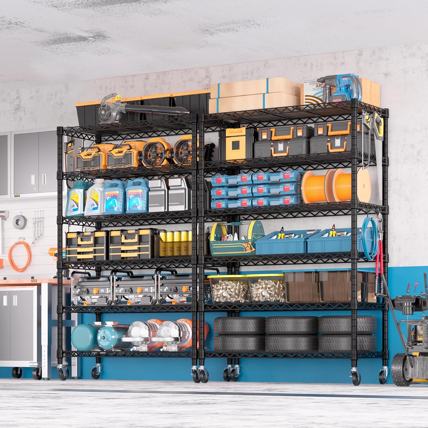 PrimeZone 6 Tier Wire Shelving with Wheels 79''H 1500lbs Storage Shelves NSF Certified Heavy Duty Steel Metal Shelf Adjustable Rolling Rack Kitchen Garage Closet Pantry Laundry 79''HX36''WX16''D 3Pcs