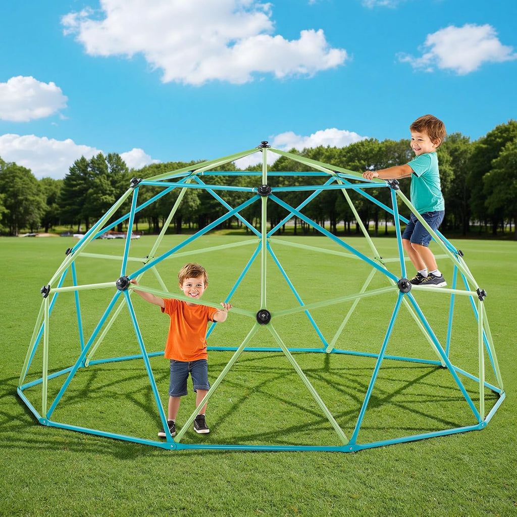 VEVOR Climbing Dome, 10FT Geometric Dome Climber for Kids, 1000LBS Loading Jungle Gym Playground with Octopus Net & 2 Basketballs, Easy-Assembly Outdoor Backyard Climbing Toys - Gift for Boys Girls