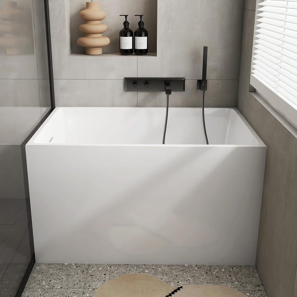 43' Acrylic Freestanding Bathtubs, Stand Alone Tub, Japanese Soaking Tub for Bathroom, Integrated Overflow and Drain, cUPC Certified, Gloss White