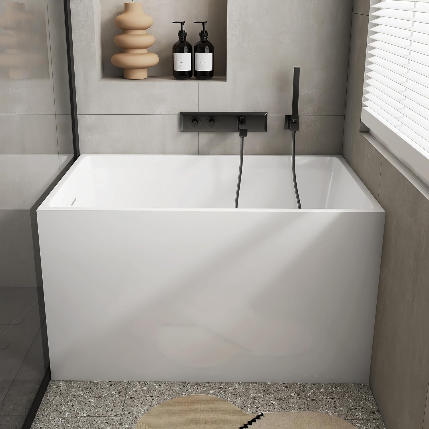 43' Acrylic Freestanding Bathtubs, Stand Alone Tub, Japanese Soaking Tub for Bathroom, Integrated Overflow and Drain, cUPC Certified, Gloss White