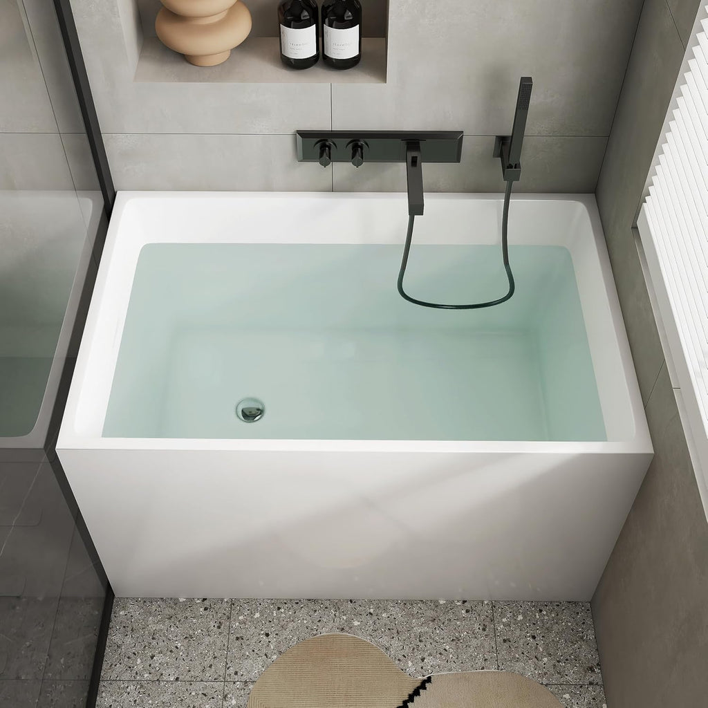 43' Acrylic Freestanding Bathtubs, Stand Alone Tub, Japanese Soaking Tub for Bathroom, Integrated Overflow and Drain, cUPC Certified, Gloss White