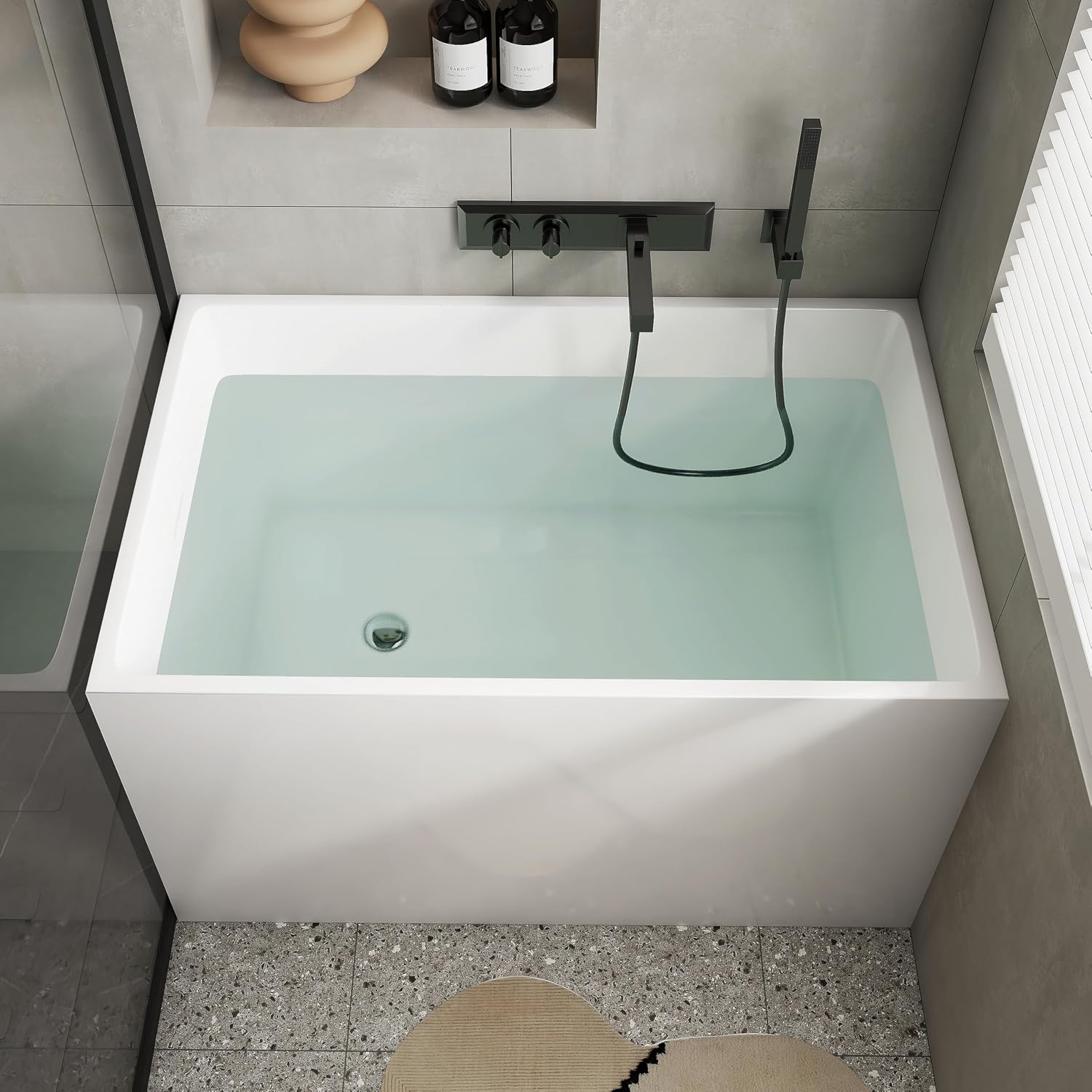 43' Acrylic Freestanding Bathtubs, Stand Alone Tub, Japanese Soaking Tub for Bathroom, Integrated Overflow and Drain, cUPC Certified, Gloss White