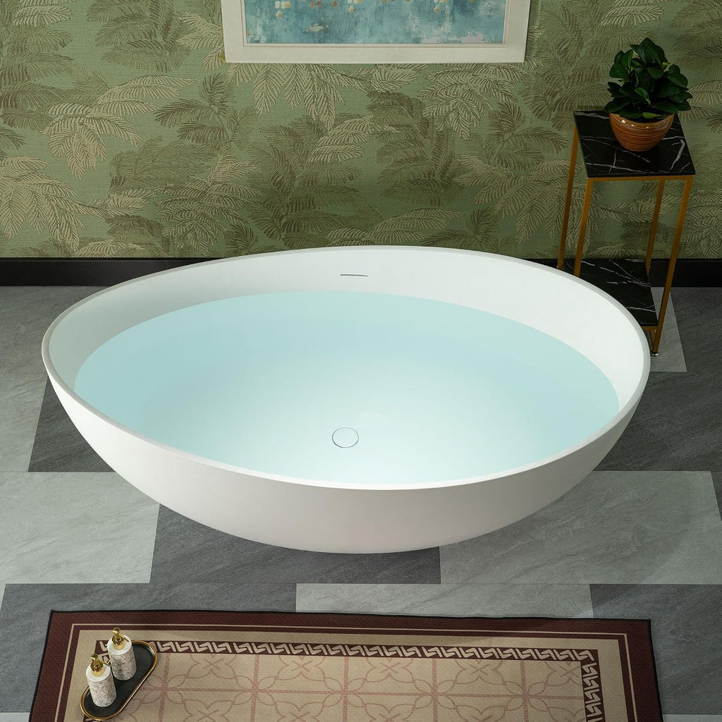 WOODBRIDGE 63' L x 35-3/8' W Luxury Contemporary Solid Surface Stone Resin Freestanding Bathtub in Matte White