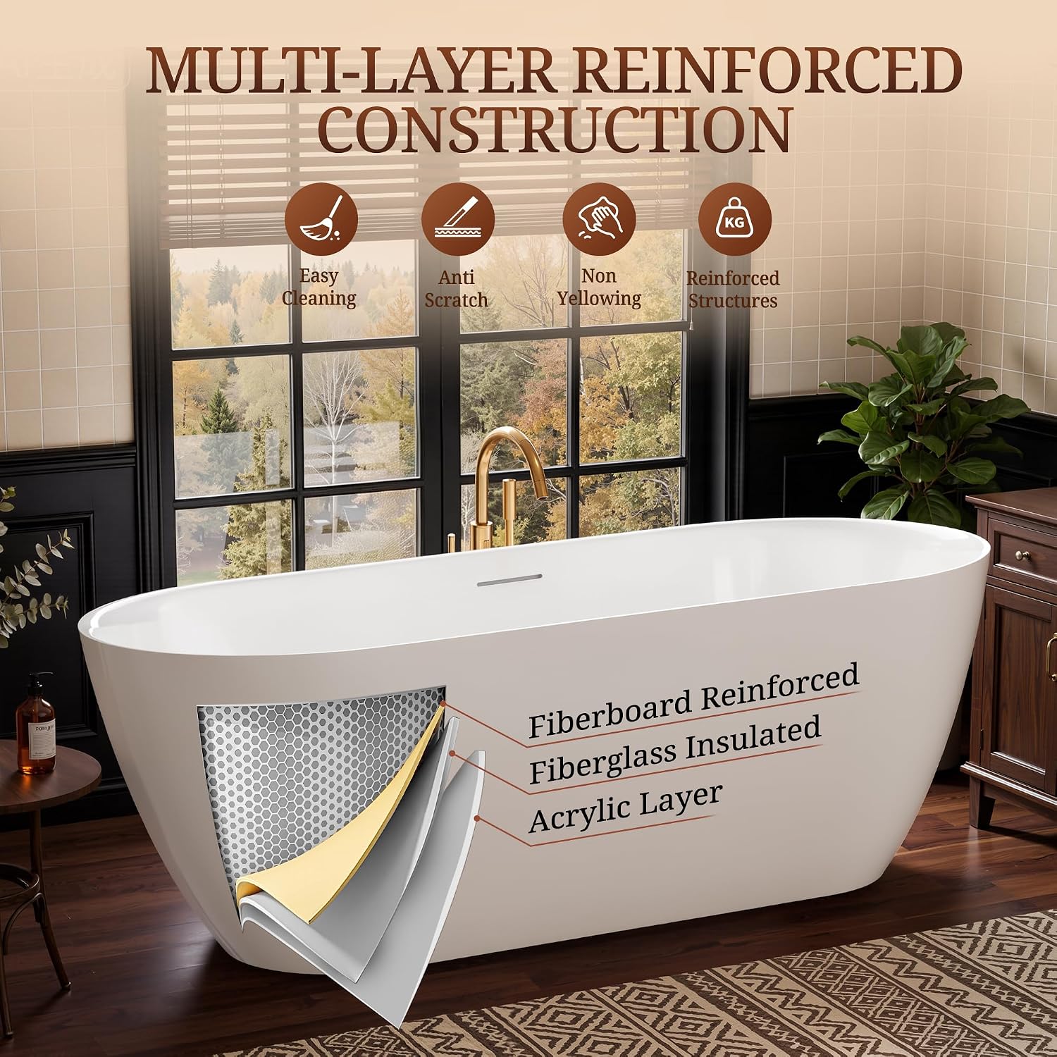 67' Acrylic Freestanding Bathtub, Deep Soaking Tub with Integrated Overflow and Drain, Oval Stand Alone Tub, Modern Bathtubs for Bathroom, cUPC Certified(Glossy White)