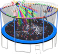 1500LBS 10FT 12FT 14FT 15FT 16FT Trampoline with LED Lights, Sprinkler, Music Speaker and Socks, ASTM Approved Outdoor Trampoline for Kids and Adults, Backyard Trampolines with Net Enclosure