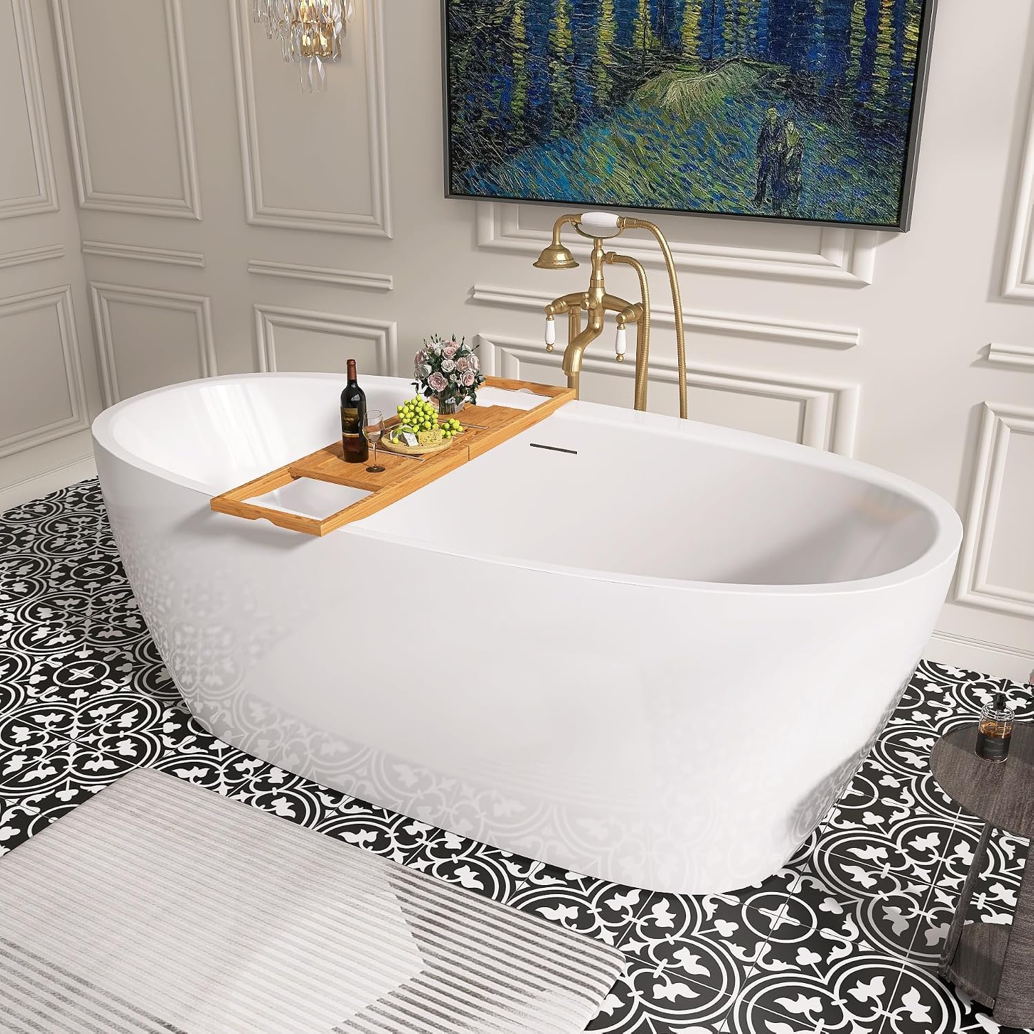 67' Free Standing Tub, Pure Acrylic Freestanding Bathtub, Stylish Stand Alone Tub, Contemporary Deep Soaking Bath Tub, cUPC Certified (Glossy White)
