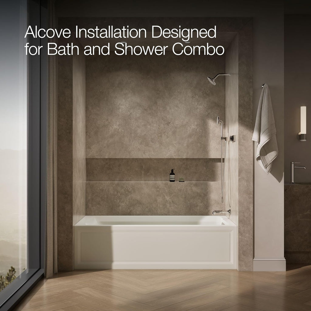 Kohler K-1124-HR-96 Archer 6Ft Whirlpool with Comfort Depth Design, Integral Apron, Right-Hand Drain and Heat, Biscuit