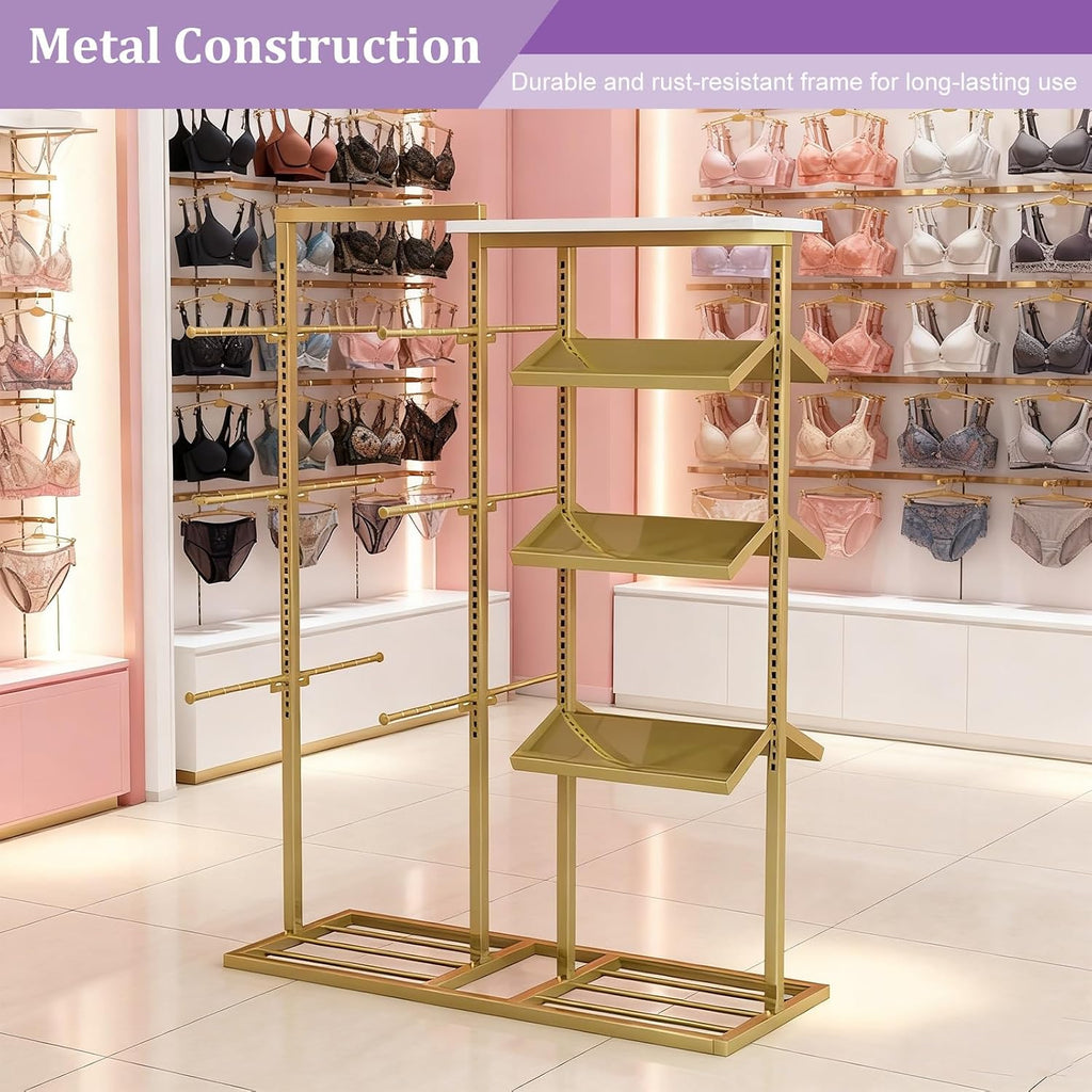 3 Tier Lingerie Garment Rack Retail Clothing Rack,Underwear Display Stands,Freestanding Clothing Store Storage Shelf,Multifunctional Panties Bra Gloves Socks Commercial Shelves(Silver,100cm/39.3in-2)