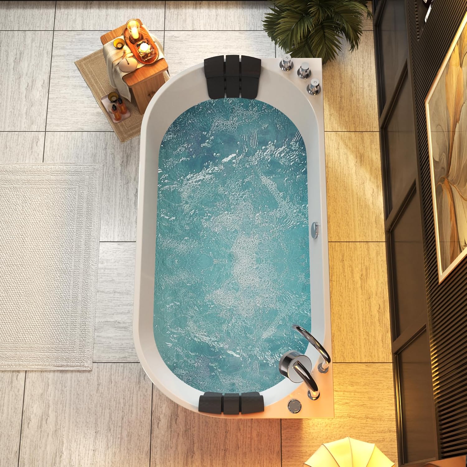 Empava 71' Freestanding Whirlpool Bathtub, Acrylic 8 Jets Hydro Massage Tub, 71' x 31', ETL Certified, Includes Handheld Shower and Waterproof Pillow