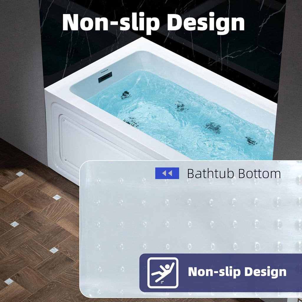 WOODBRIDGE 60' x 30' Alcove Acrylic Rectangular Whirlpool Heated Jetted Tub in White with Left Drain, Matte Black Finish, BS428-L-MB02