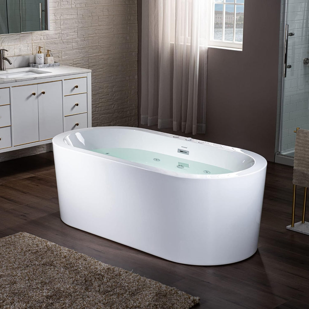 WOODBRIDGE 66-1/2' x 31-7/8' Whirlpool Water Jetted and Air Bubble Freestanding Heated Soaking Combination Bathtub, BJ200
