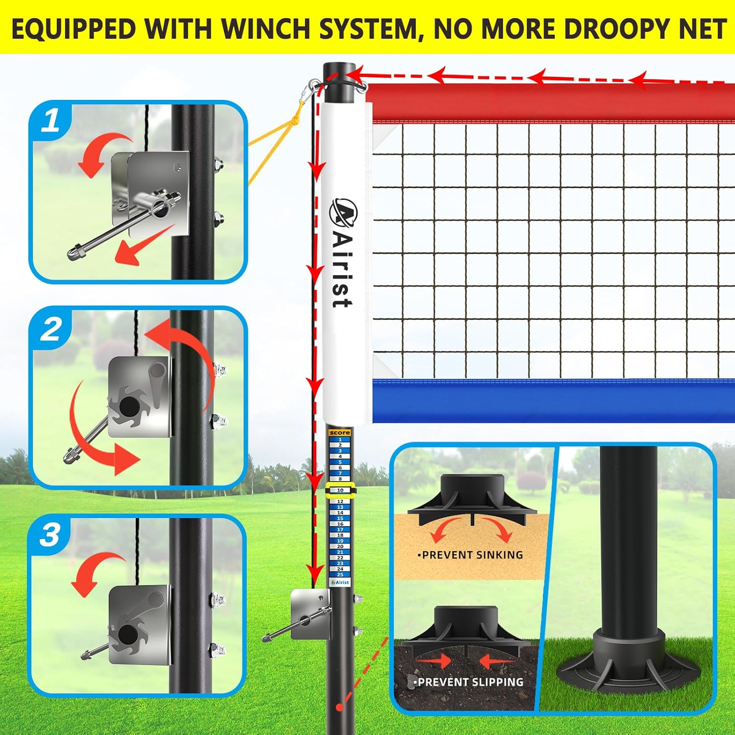 Heavy Duty Volleyball Net Outdoor with Steel Anti-Sag System, Adjustable Aluminum Poles, Professional Volleyball Nets Set for Backyard and Beach, Volleyball and Carrying Bag