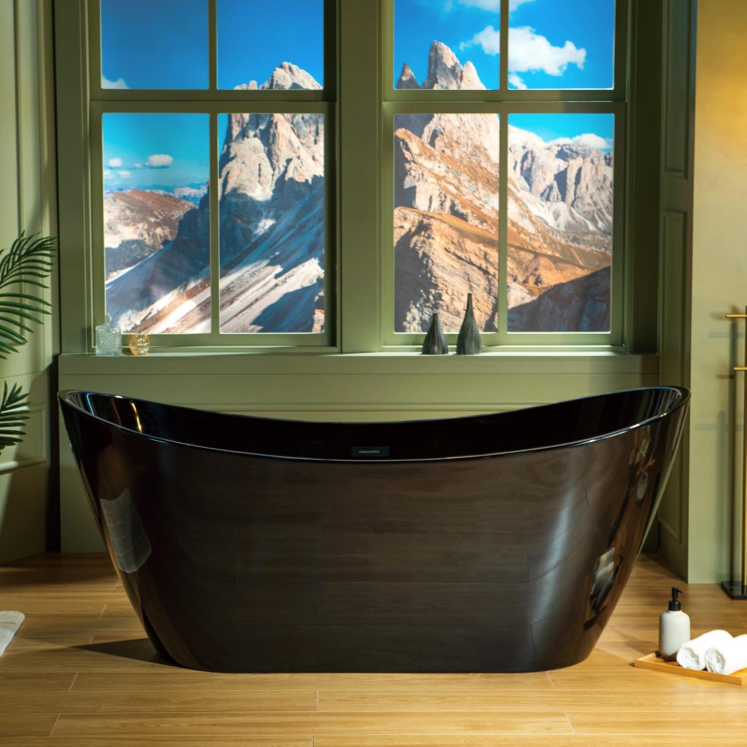 WOODBRIDGE 67' L x 31-1/2' W Freestanding Contemporary Acrylic Soaking Bathtub in Glossy Black Inside and Outside with Matte Black Drain & Overflow, Black, B8810-MB