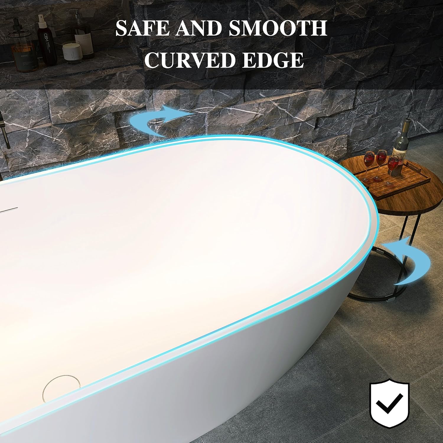 68' Resin Stone Freestanding Bathtub, Oval Solid Surface Freestanding Tub, Stand Alone Tub, Integrated Slotted Overflow and Pop-up Drain, Matte White
