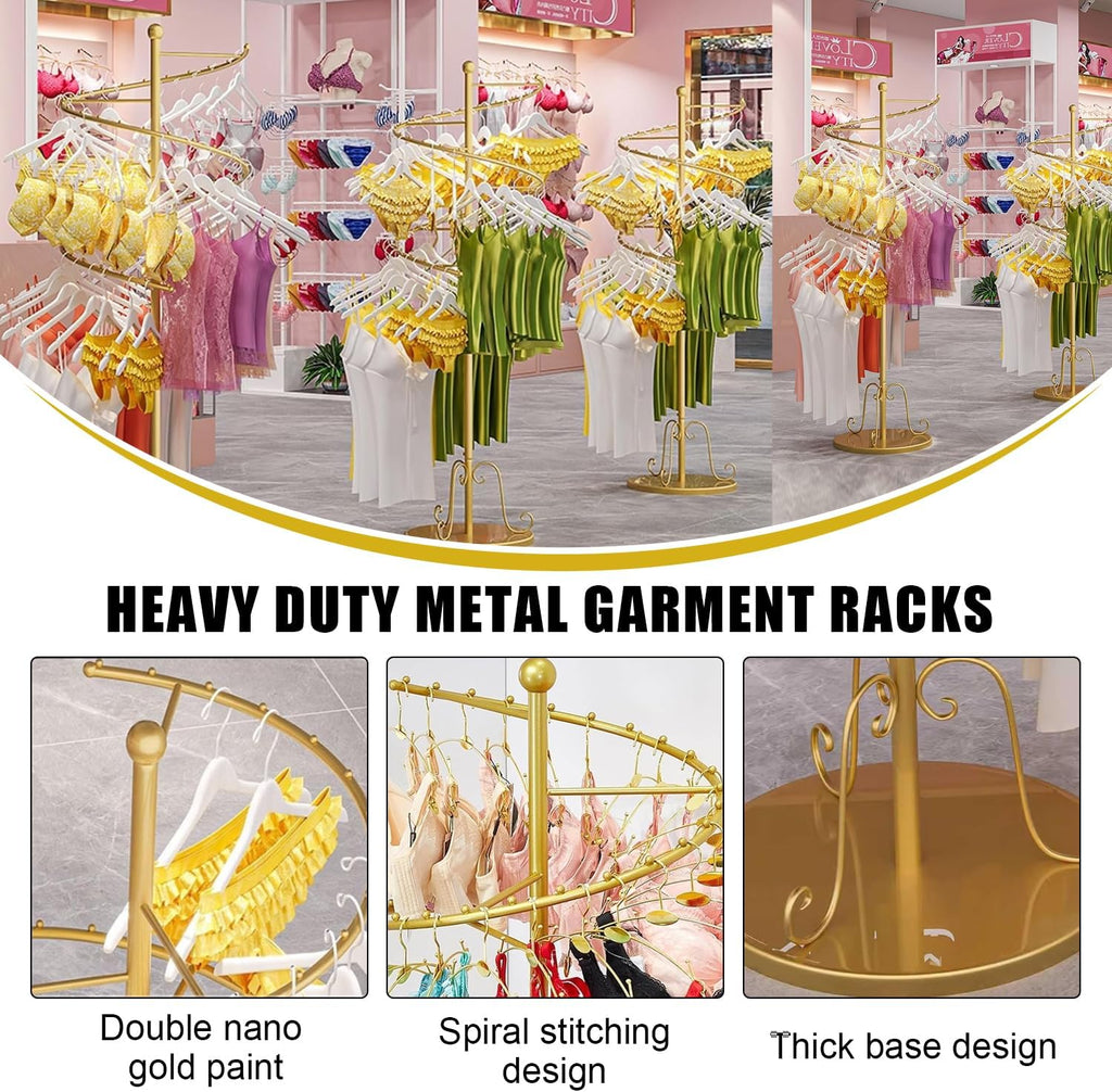 ( Floor Standing Spiral Garment Rack, Gold Round Retail Underwear Display Stand, 63' H Nanogold Portable Hanging Rack, for Mall Socks Shorts Storage Rack,Gold (Gold))