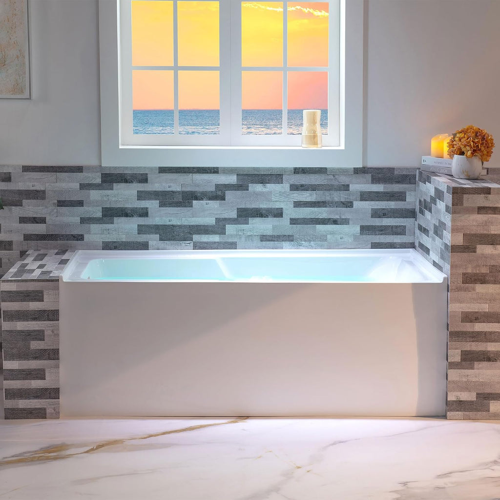 WOODBRIDGE 60' Acrylic Rectangular Alcove Soaking Bathtub in White with Left Drain, Chrome pop-UP Drain Included BA6030L