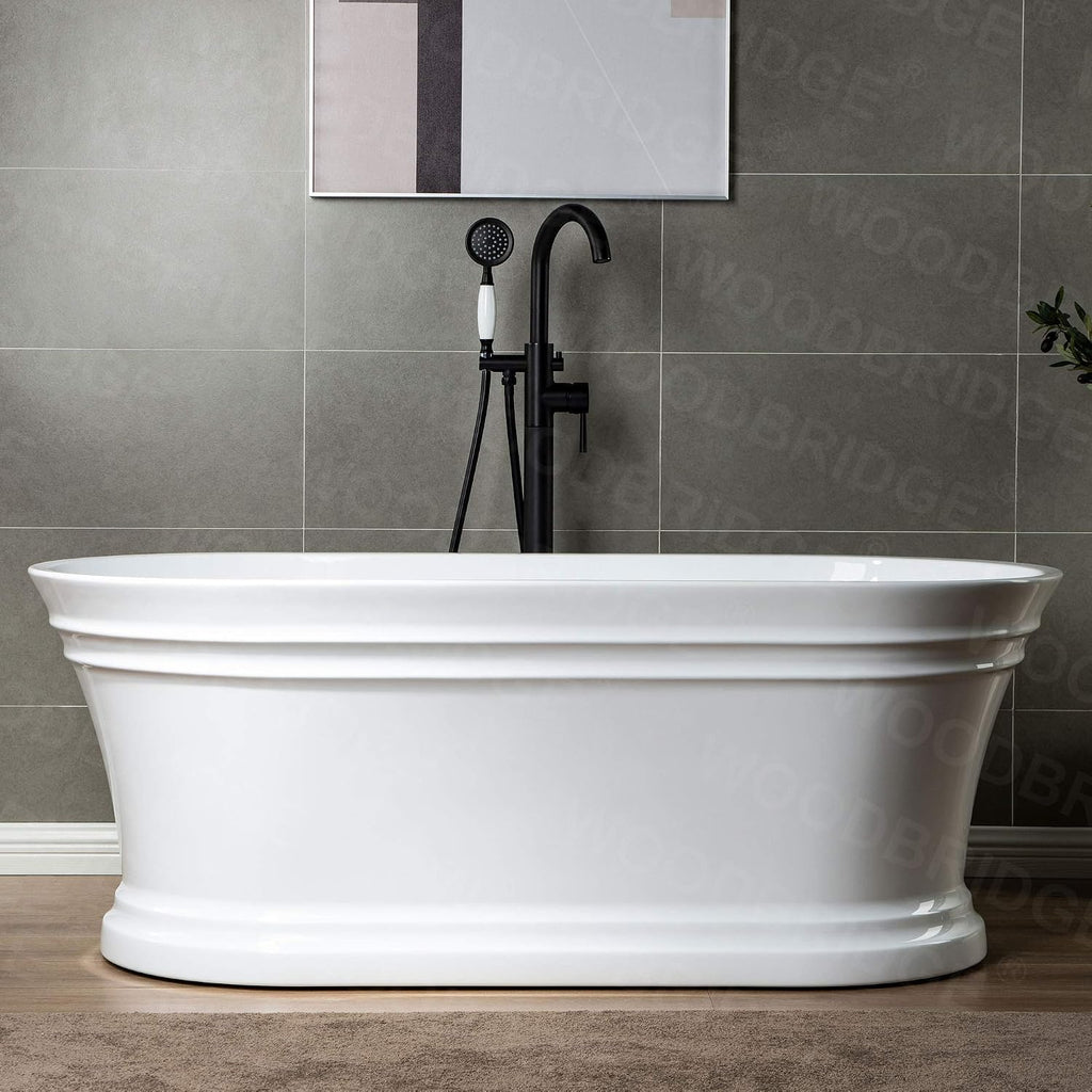 WOODBRIDGE WOODBRIDGEE Contemporary Single Handle Floor Mount Freestanding Tub Filler Faucet with Hand Shower in (Matte Black) Finish,F0006-MBVT