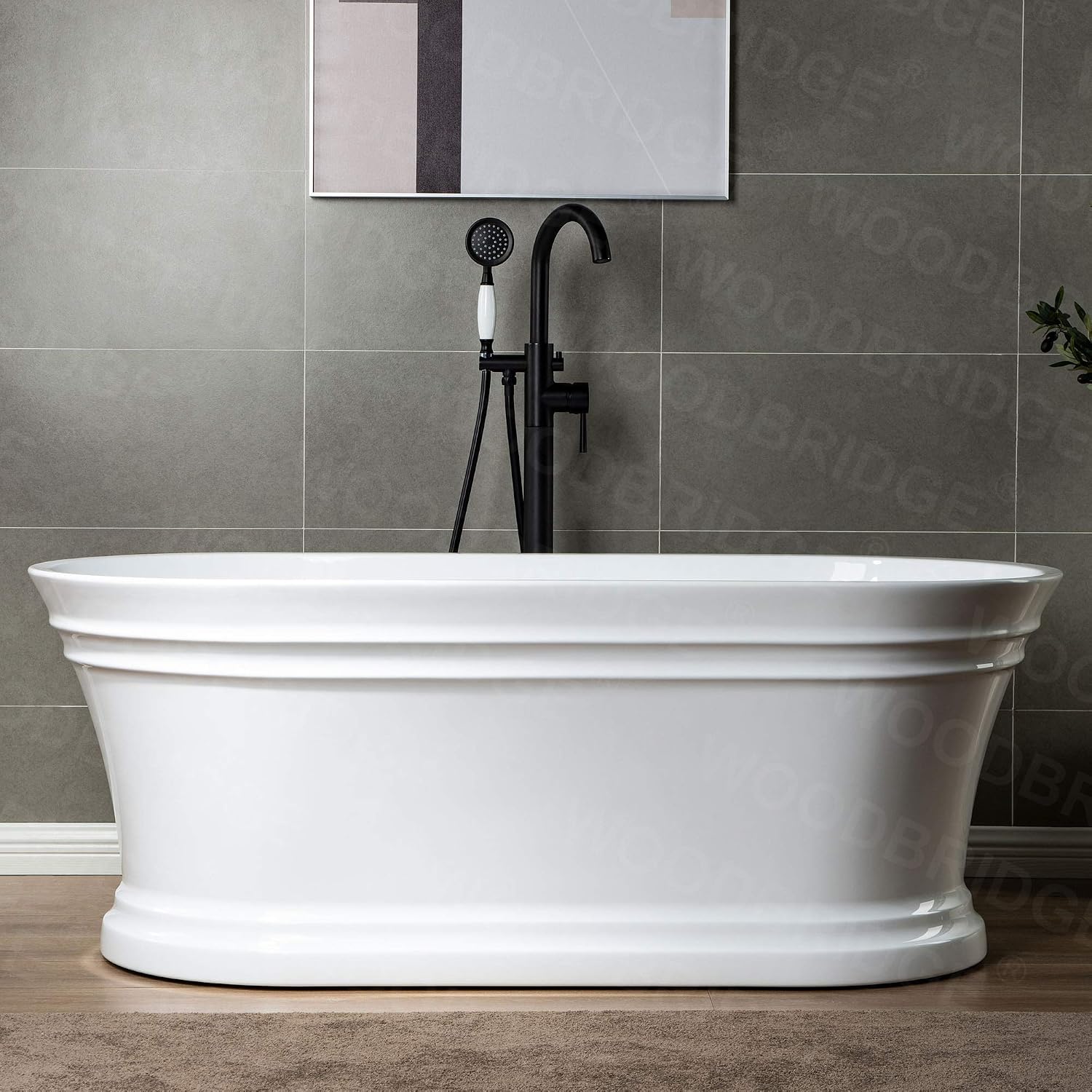 WOODBRIDGE WOODBRIDGEE Contemporary Single Handle Floor Mount Freestanding Tub Filler Faucet with Hand Shower in (Matte Black) Finish,F0006-MBVT