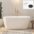 FerdY Tahiti 55' Acrylic Freestanding Bathtub, Elegant Oval Shape Soaking Bathtub, Glossy White, Matte Black Drain & FerdY Bath Pillow for Bathtub, Breathable 4D Air Mesh