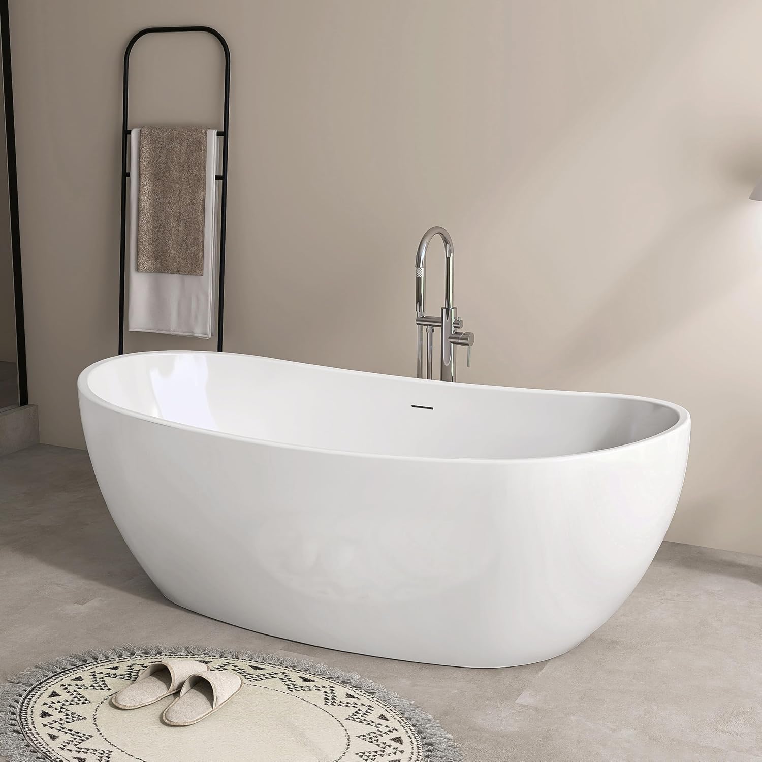 SJ STAR&JANE 65' Freestanding Bathtub, Acrylic Soaking Bathtub, Modern Acrylic Stand Alone Tub in white Intergrated Drain and Overflow,cUPC Certified
