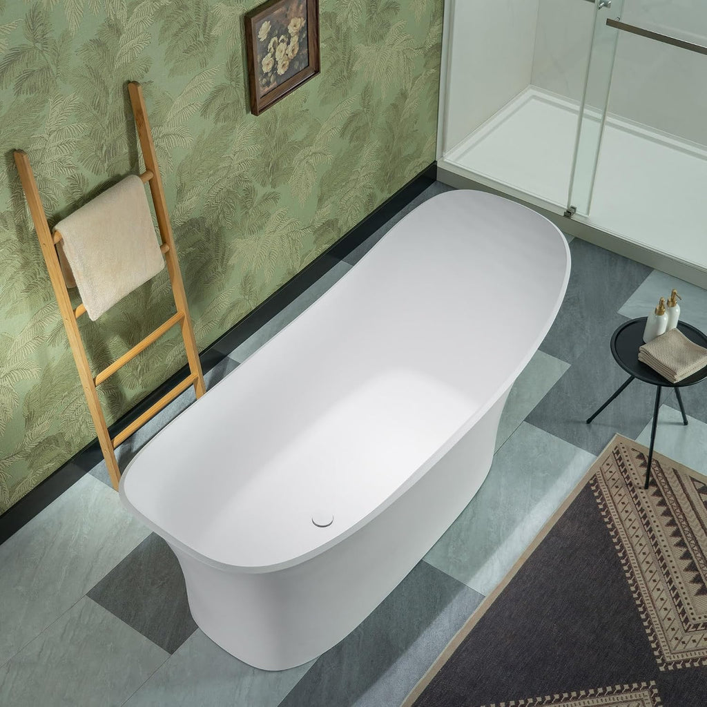 WOODBRIDGE 71' L x 31-1/2' W Luxury Contemporary Solid Surface Stone Resin Freestanding Bathtub in Matte White