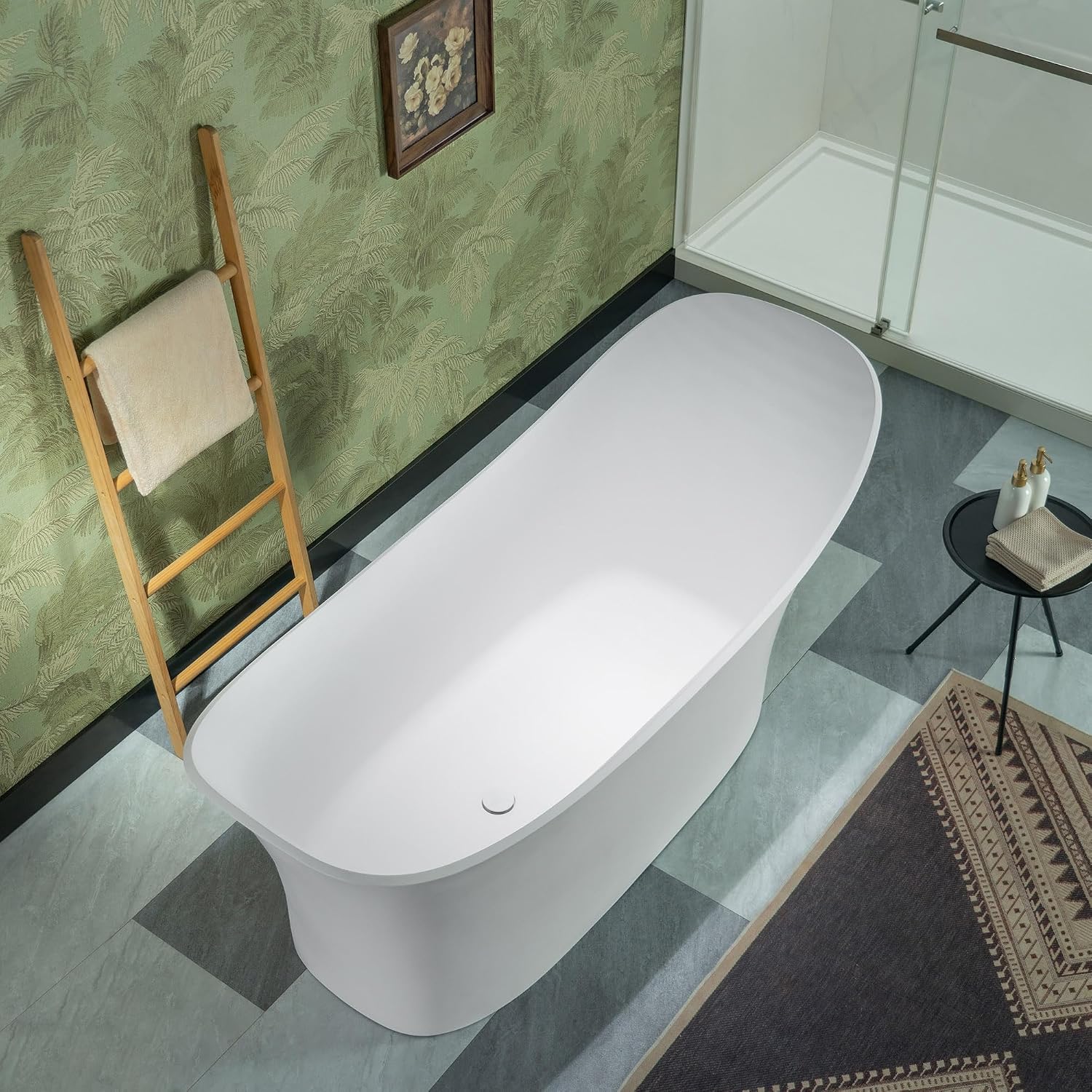 WOODBRIDGE 71' L x 31-1/2' W Luxury Contemporary Solid Surface Stone Resin Freestanding Bathtub in Matte White