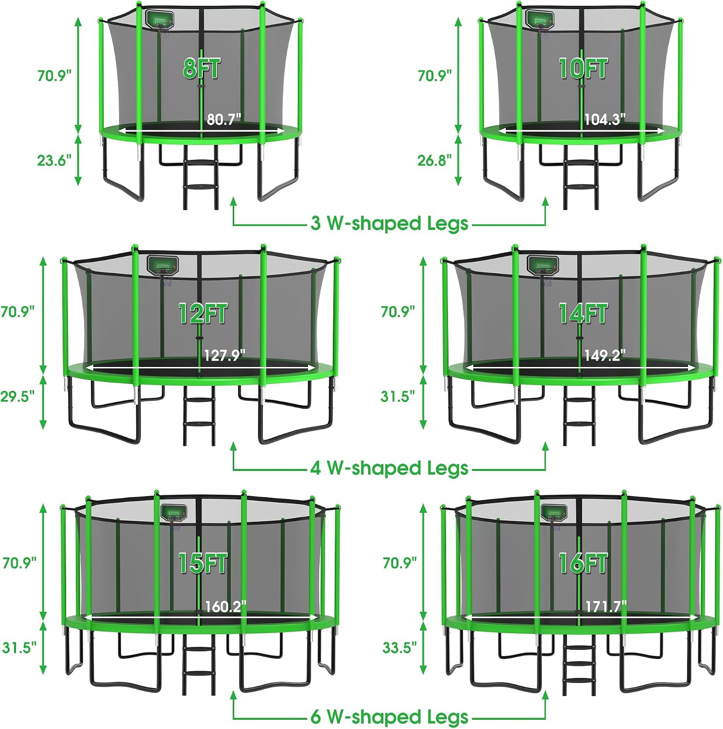 Exal Trampoline Outdoor with Basketball Hoop and Enclosure Net, 1500LBS Backyard Heavy Duty Trampoline ASTM CPC Certified Kids Trampoline, Light, Sprinkler, Socks, No-Gap Pad, Wind Stakes Included