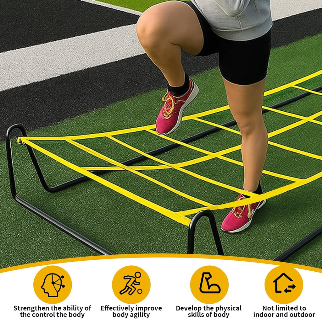 Soulchen 17 x 5 ft Running Ropes/Agility Ladder Soccer Footwork Training Net Adjustable Height Speed Ladder Basketball Football Soccer Training Equipment Fitness Workout Equipment for Youth Adults