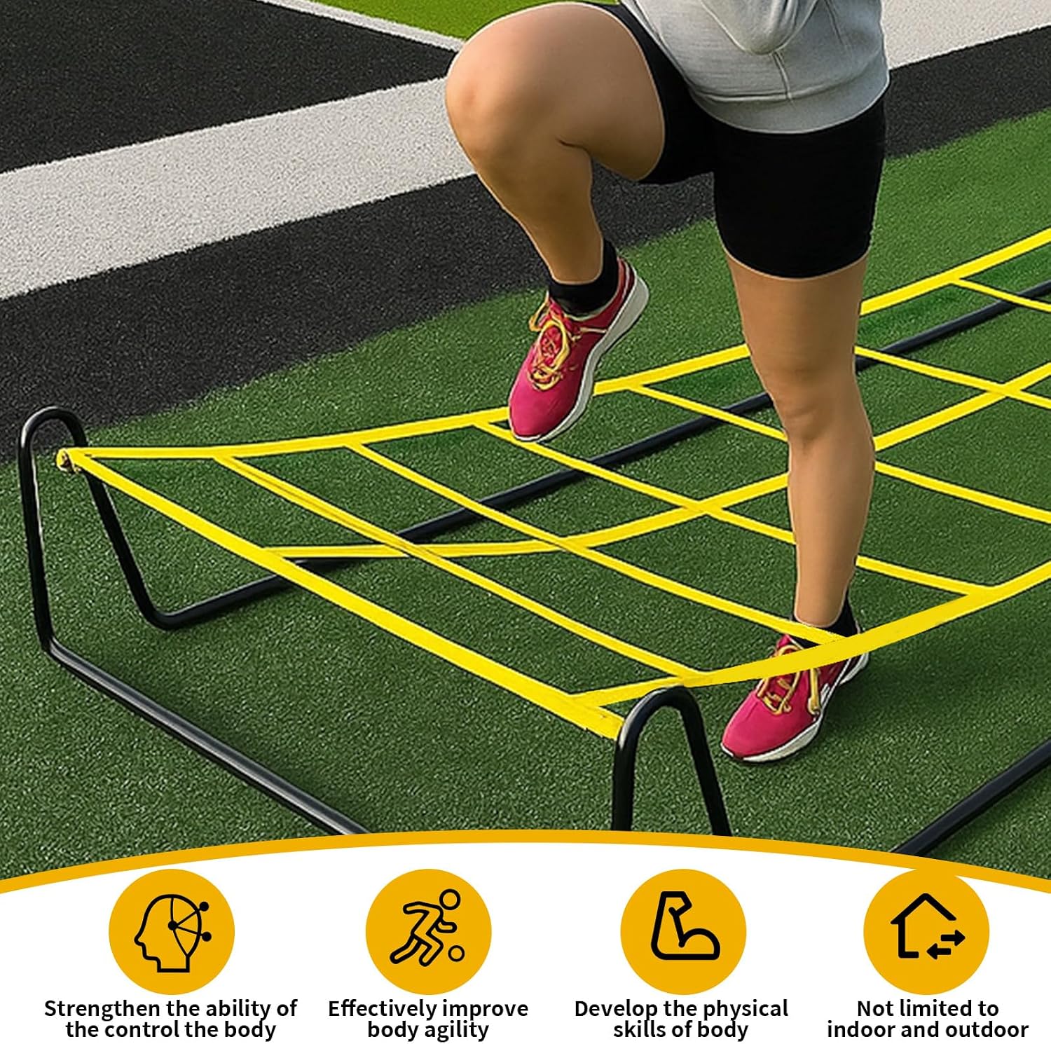 Soulchen 17 x 5 ft Running Ropes/Agility Ladder Soccer Footwork Training Net Adjustable Height Speed Ladder Basketball Football Soccer Training Equipment Fitness Workout Equipment for Youth Adults